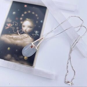 Selenite And Garnet Pendant on Diamond Cut Box Chain